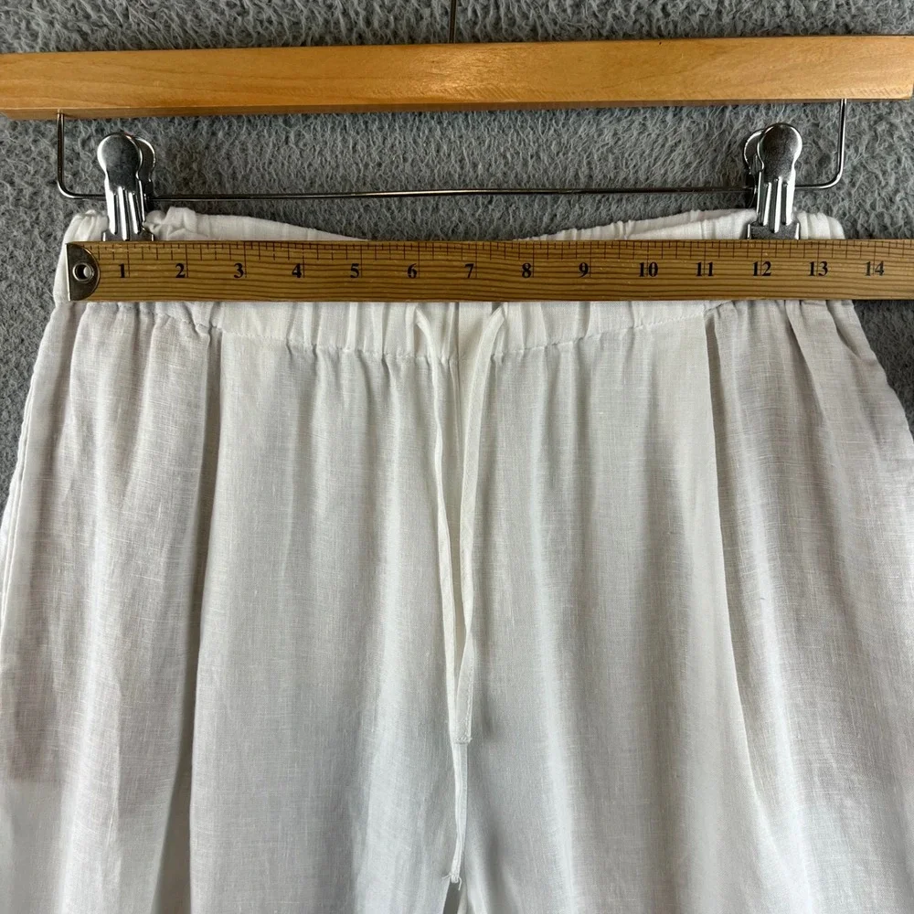 Zara Womens White Linen Wide Leg Drawstring Elastic Waist Crop Pants Pocketed S